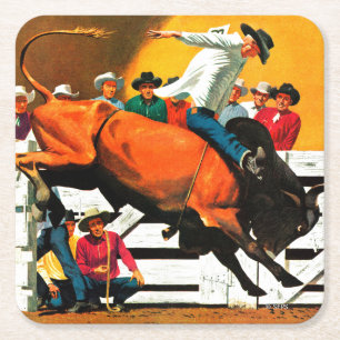Porta-copo De Papel Quadrado Bull Riding by Fred Ludekens