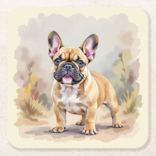 Porta-copo De Papel Quadrado Bulldogue Francês Marrom Claro-Adorável Cachorro F