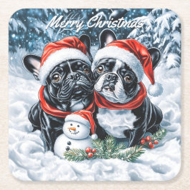 Porta-copo De Papel Quadrado Bulls Franceses e Snowman Christmas