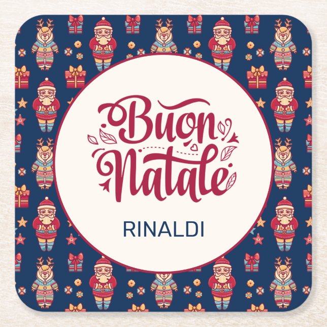 Porta-copo De Papel Quadrado Buon Natale Personalizado (Frente)