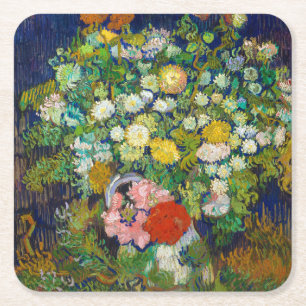 Porta-copo De Papel Quadrado Buquê das Flores em um Vaso, Van Gogh