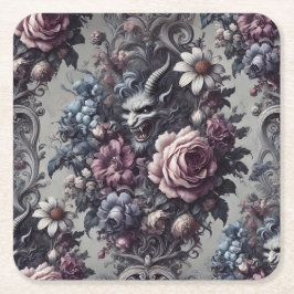 Porta-copo De Papel Quadrado Buquê de Baphomet - Floral Gótico
