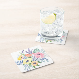 Porta-copo De Papel Quadrado Buquê de Flores da Primavera Aquarela Floral Bon