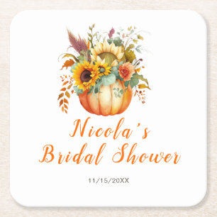 Porta-copo De Papel Quadrado Buquê de Flores de Abóbora Chuveiro de Noiva