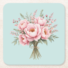 Porta-copo De Papel Quadrado Buquê de Flores de Peônia Rosa Bonita