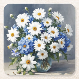Porta-copo De Papel Quadrado Buquê de Flores Elegantes Margaridas Aquarela