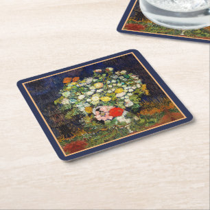 Porta-copo De Papel Quadrado Buquê de Flores em Vaso por Vincent Van Gogh