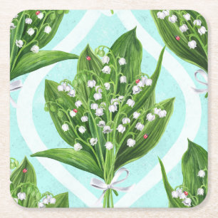 Porta-copo De Papel Quadrado Buquê de lírio das flores do vale em azul