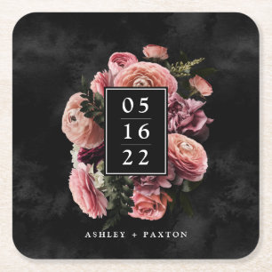 Porta-copo De Papel Quadrado Buquê Rosa Romântico e Moody a Preto