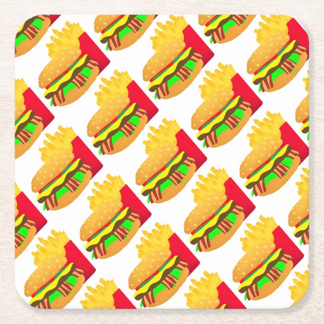 Porta-copo De Papel Quadrado Burger e Fries (Frente)