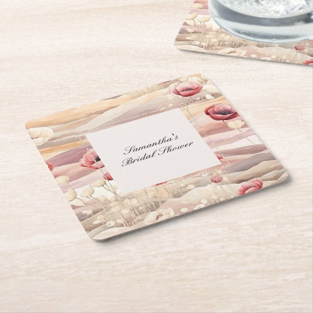 Porta-copo De Papel Quadrado Burgundy Creme Blush Floral Chá de Noiva (Inclinado)