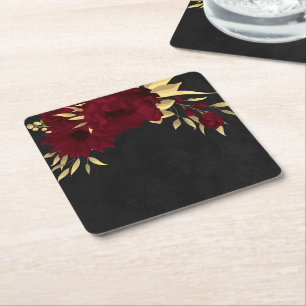 Porta-copo De Papel Quadrado Burgundy e dourado chique preto