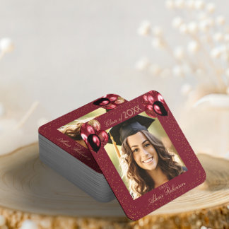 Porta-copo De Papel Quadrado Burgundy Gold Glitter Graduation Party Photo 