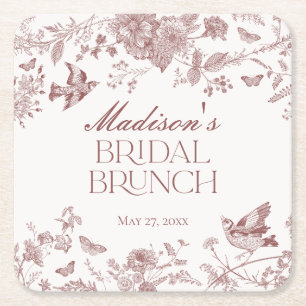 Porta-copo De Papel Quadrado Burgundy Toile Jouy Vintage Floral Bridal Brunch