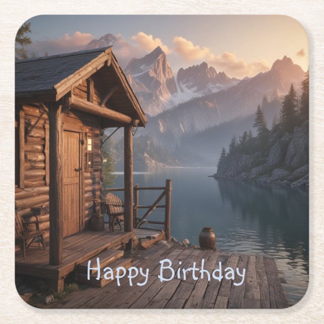 Porta-copo De Papel Quadrado Cabina No Lago (Frente)