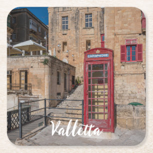 Porta-copo De Papel Quadrado Cabine telefônica vermelha em La Valetta Malta