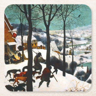 Porta-copo De Papel Quadrado Caçadores na Paisagem da Neve Pieter Bruegel