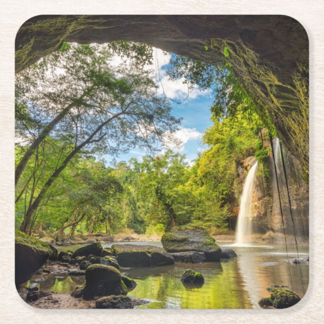 Porta-copo De Papel Quadrado Cachoeira de Haew Suwat (Frente)