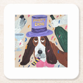 Porta-copo De Papel Quadrado Cachorro Basset Hound Festa
