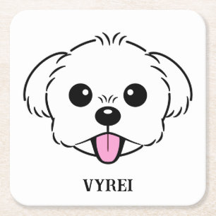 Porta-copo De Papel Quadrado Cachorro Branco Bichon Cachorro Esticando A Língua
