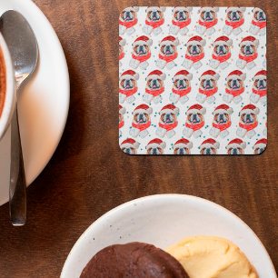 Porta-copo De Papel Quadrado Cachorro-Bulldog Inglês - Natal