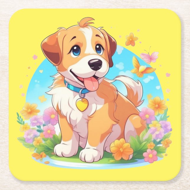 Porta-copo De Papel Quadrado Cachorro Cachorro (Frente)