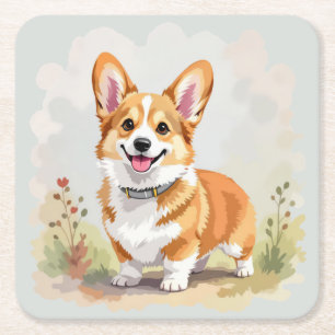 Porta-copo De Papel Quadrado Cachorro Corgi Galês Pembroke Vermelho Fofo
