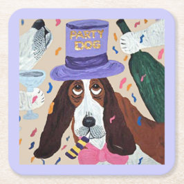 Porta-copo De Papel Quadrado Cachorro de Festa Basset Hound