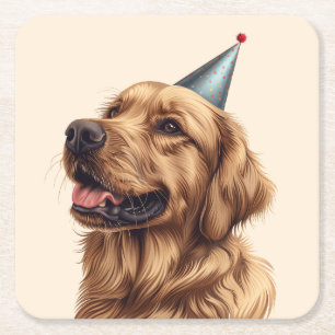 Porta-copo De Papel Quadrado Cachorro de Ouro de Aniversário