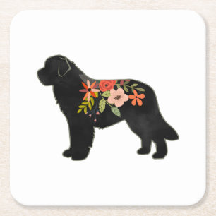 Porta-copo De Papel Quadrado Cachorro de Terra Nova Breia Silhouette Floral Boh