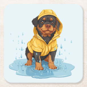 Porta-copo De Papel Quadrado Cachorro giratório Vestindo capa de chuva