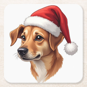 Porta-copo De Papel Quadrado Cachorro Preto de Natal com Tanino de Chapéu do Pa