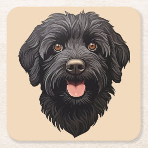 Porta-copo De Papel Quadrado Cachorro Preto Labradoodle