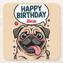 Cachorro Pug Engraçado Feliz Aniversário