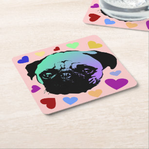 Porta-copo De Papel Quadrado Cachorro Pug Filhote PopArt Estilo Retro