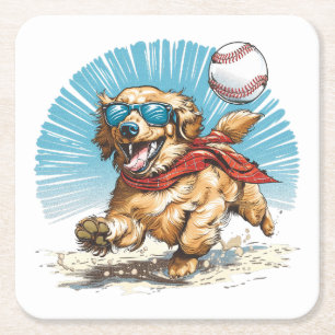 Porta-copo De Papel Quadrado Cachorro Retriever ouro Jogando Baseball