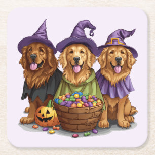 Porta-copo De Papel Quadrado Cachorros de bruxas de Ouro de Halloween