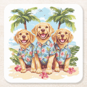 Porta-copo De Papel Quadrado Cachorros ouros que Vestem camisas havaianas