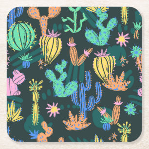 Porta-copo De Papel Quadrado Cacto desenhado à mão: Scandinavo sem soldadura.