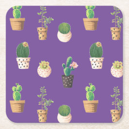 Porta-copo De Papel Quadrado Cacto Suculento do Deserto Verde em Potes