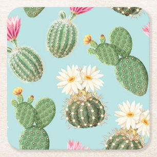 Porta-copo De Papel Quadrado Cactus, flores cor-de-rosa: decor leve