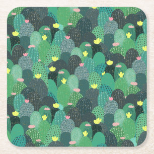 Porta-copo De Papel Quadrado Cactus verde-verão e pontos Dourados Design