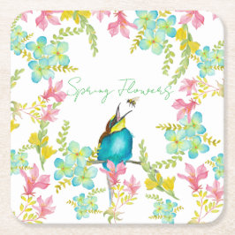 Porta-copo De Papel Quadrado Cadeado de flores de primavera