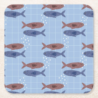 Porta-copo De Papel Quadrado Caderno com Padrão de Grade Azul de Cardume de Pei
