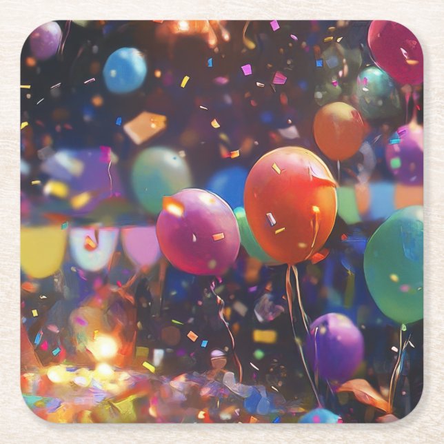 Porta-copo De Papel Quadrado caderno de aniversário, design de balão, estação f (Frente)