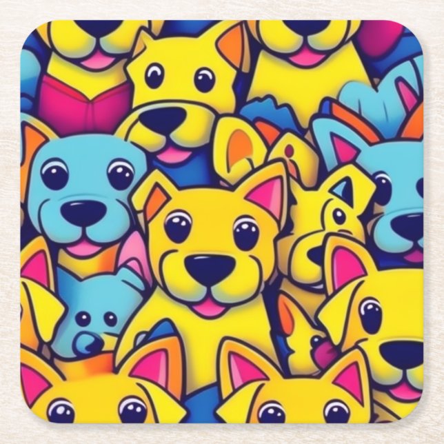 Porta-copo De Papel Quadrado Cães amarelos, cães felizes (Frente)