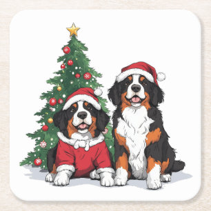 Porta-copo De Papel Quadrado Cães Berneses de Natal