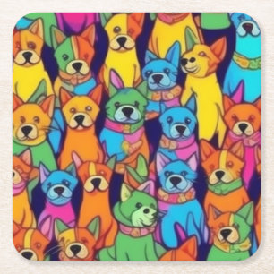 Porta-copo De Papel Quadrado Cães bonitos e coloridos cães felizes