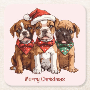 Porta-copo De Papel Quadrado Cães Boxer Feliz de Natal