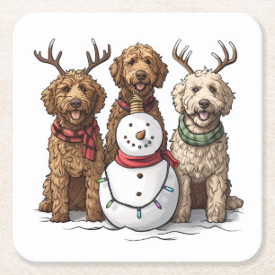 Porta-copo De Papel Quadrado Cães de Goldendoodle de Natal
